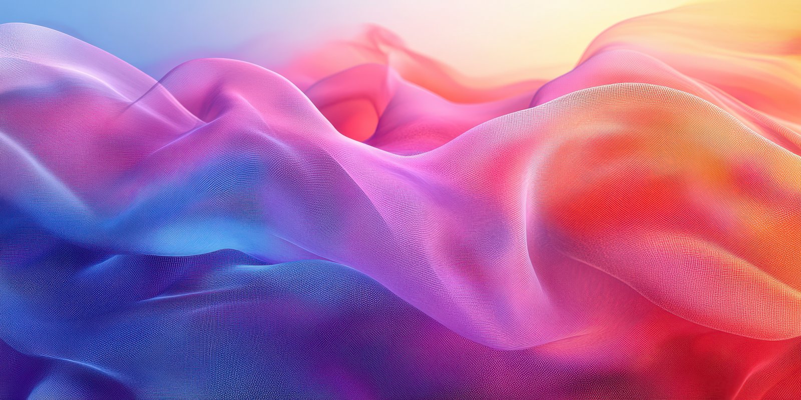 Flowing fabric in vibrant colors creates a dynamic and abstract visual experience at dusk